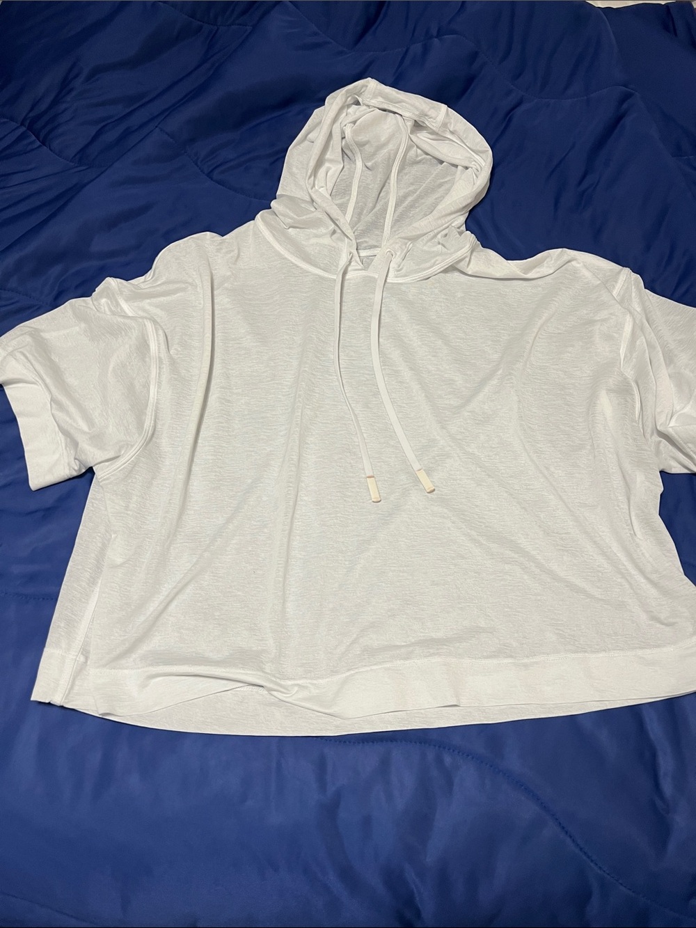 Athleta White Short-Sleeve Hooded Pullover